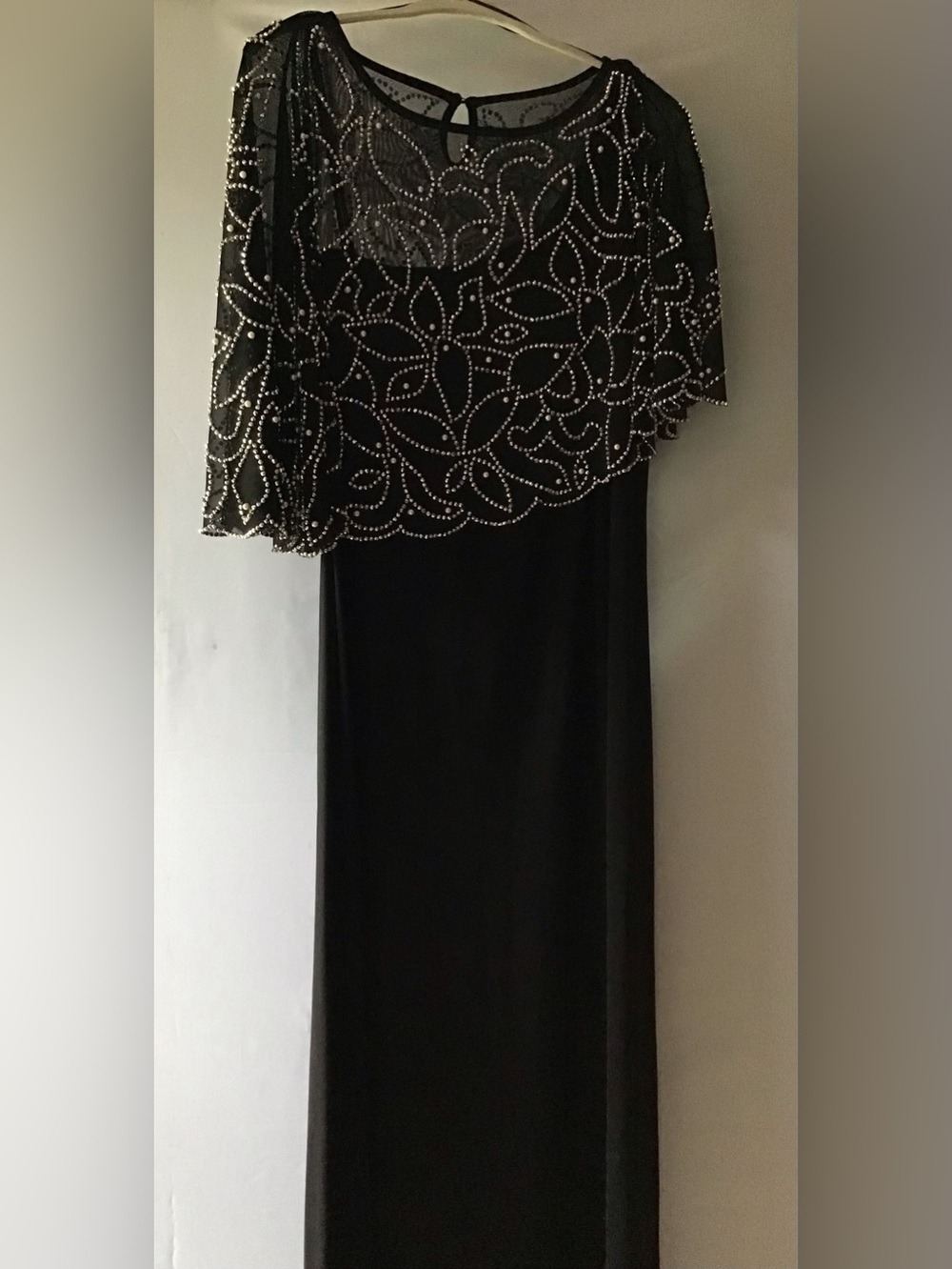 488 MSK Black Beaded Capelet Maxi Dress
